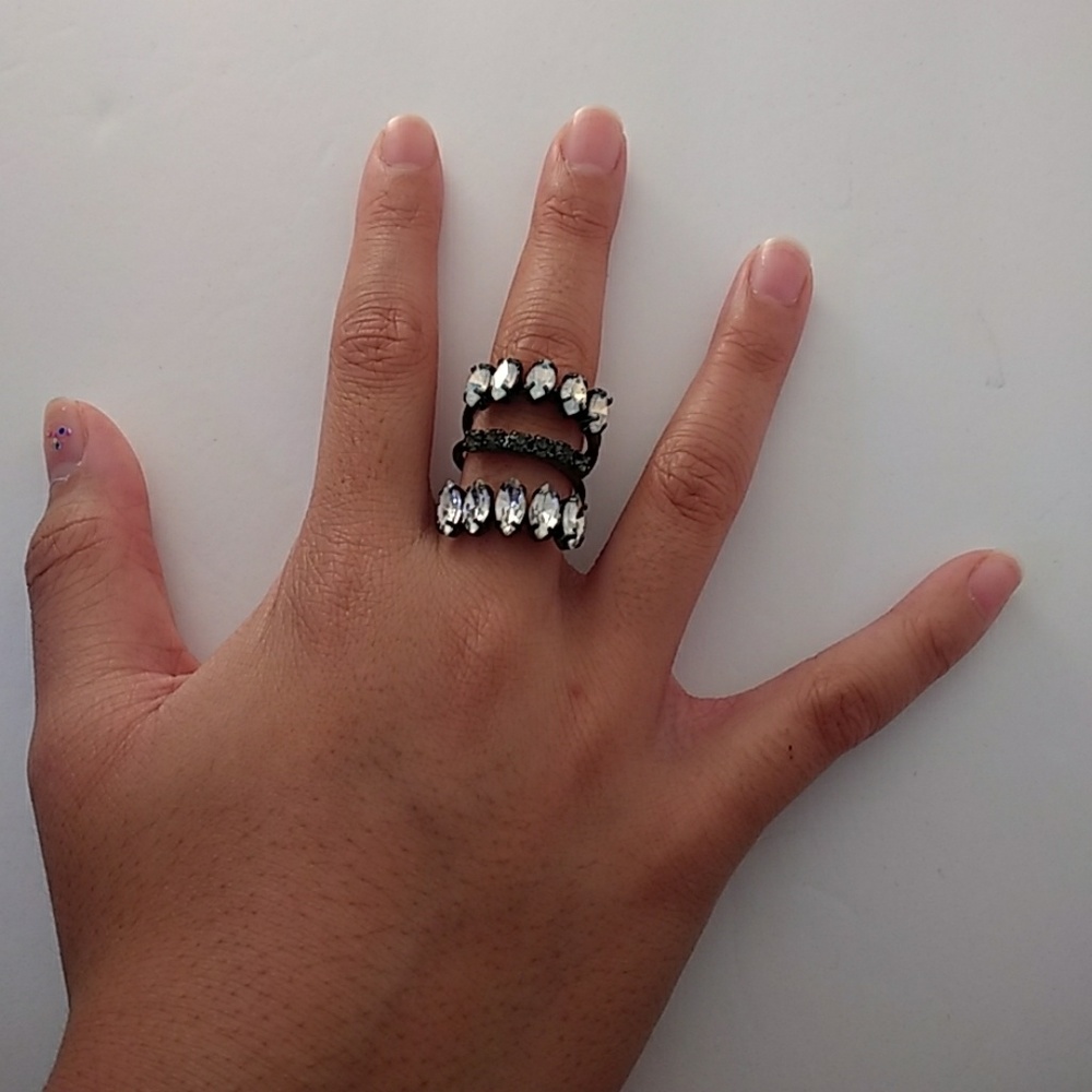 INC Black Spiral Crystal Ring